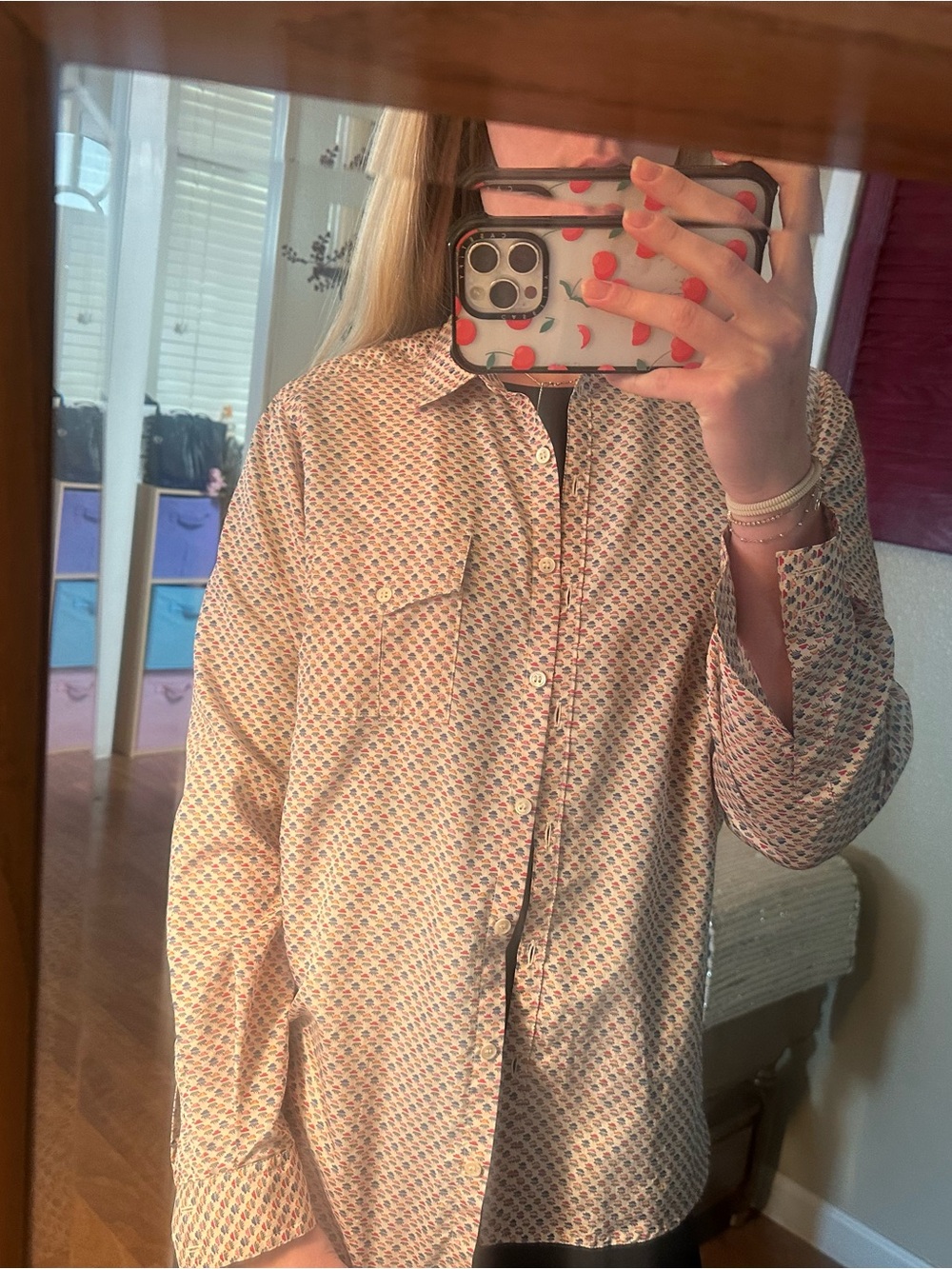 Liz Claiborne Classic Printed Long-Sleeve Women’s Shirt - Cream Multi